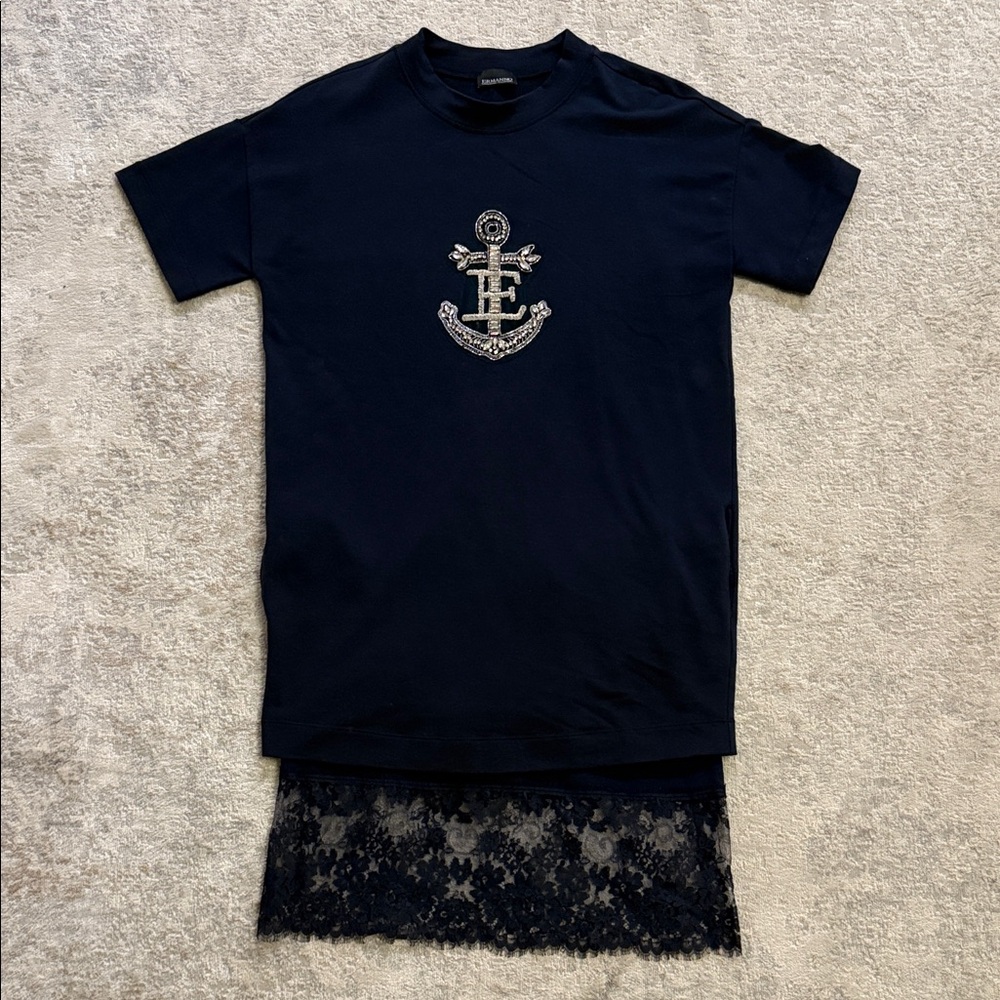 Ermanno Scervino navy Dress with Lace Hem